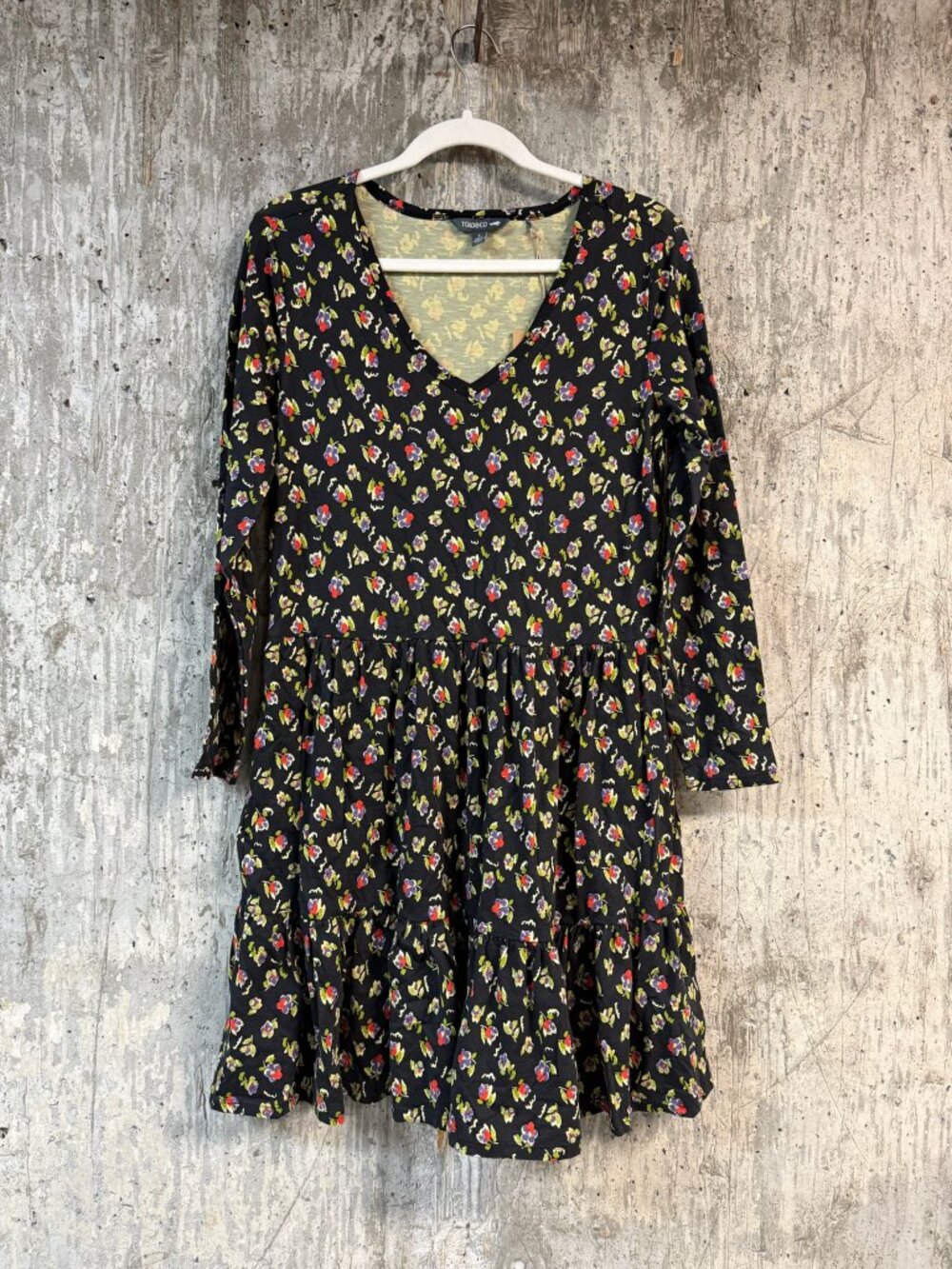 TOAD&CO Women's Marley Tiered Long Sleeve Dress in Black Pansy Print Size S - Picture 2 of 7